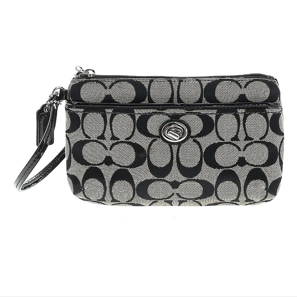 Coach Park Signature Medium Wristlet - Black/White, 8" L, 5" H, 1" W